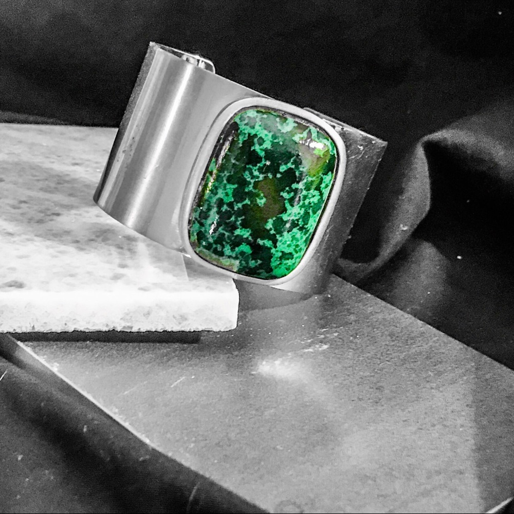 3 for $20! cuff bracelet with green stone